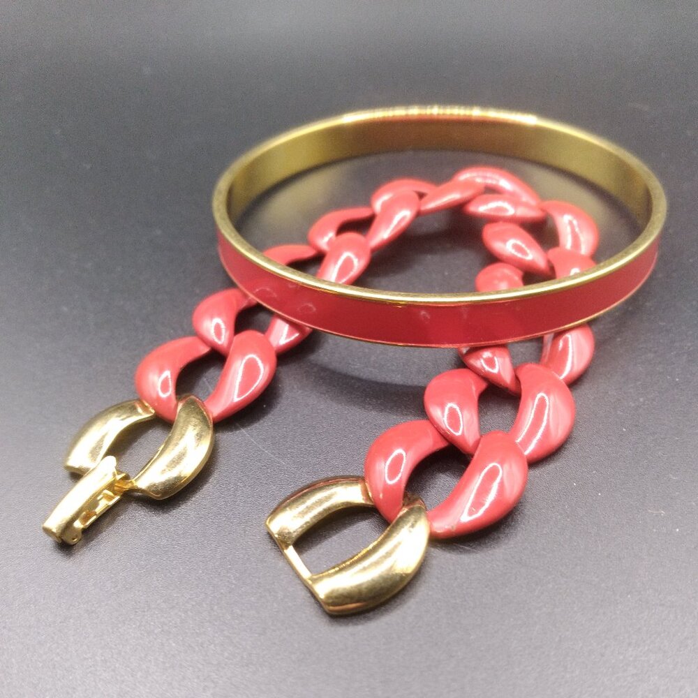 Vintage Red Enamel Napier Bracelet & Monet Bangel gold tone